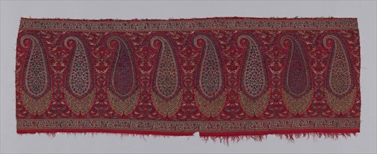 Shawl Border Fragment, c. 1820, India, India, Wool, double interlocking 2:2 'S' twill tapestry