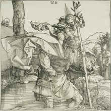 Saint Christopher, 1511, Albrecht Dürer, German, 1471-1528, Germany, Woodcut in black on ivory laid