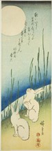 Rabbits under full moon, c. 1830s, Utagawa Hiroshige ?? ??, Japanese, 1797-1858, Japan, Color