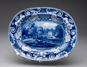 Platter, Mid 19th century, England, Staffordshire, Staffordshire, Earthenware with blue