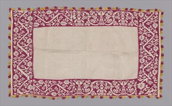 Cover, 17th century, Italy, Linen, plain weave, embroidered in silk, 50 x 82.4 cm (19 5/8 x 32 1/2