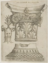 Architectural Details: Base, Capital, and Mask, c. 1515, or later, Giovanni Antonio da Brescia,