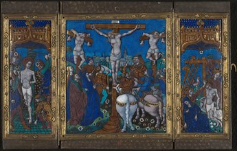 Triptych with The Crucifixion, The Flagellation, and The Entombment, c. 1500, French, Limoges,