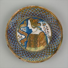Display Plate with the Bust of a Woman, 1500/30, Italian, Deruta, Italy, Tin-glazed earthenware