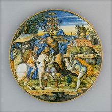 Plate with Story of Numa Pompilius and Arms of Gonzaga, c. 1560, Fontana Workshops, Italian,