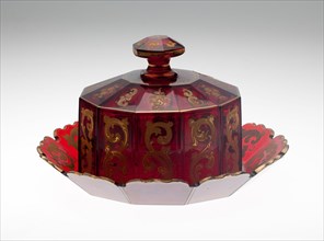 Cheese Dish and Cover, 19th century, Bohemia, Czech Republic, Bohemia, Glass, cut, stained red and