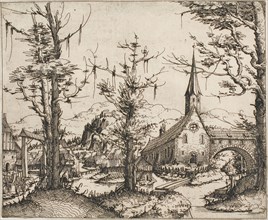 Landscape with a Church and Covered Bridge, 1545, Augustin Hirschvogel, German, 1503-1553, Germany,