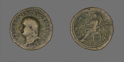 Dupondius (Coin) Portraying Emperor Vespasian, AD 69/79, Roman, Ancient Mediterranean, Bronze, Diam