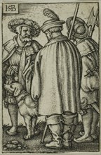 Three Soldiers and a Dog, n.d., Sebald Beham, German, 1500-1550, Germany, Engraving in black on