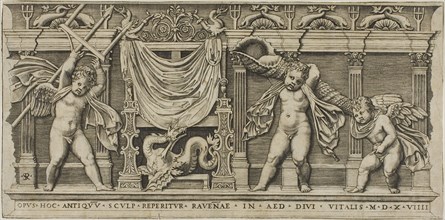 Throne of Neptune, 1519, Marco Dente da Ravenna, Italian, about 1486–1527, Italy, Engraving in