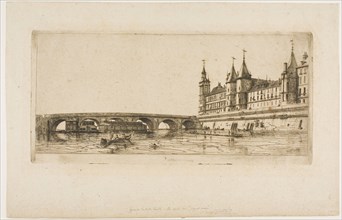 Pont-au-Change, Paris, 1854, Charles Meryon, French, 1821-1868, France, Etching on ivory laid
