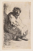 Beggar Seated on a Bank, 1630, Rembrandt van Rijn, Dutch, 1606-1669, Holland, Etching on ivory laid