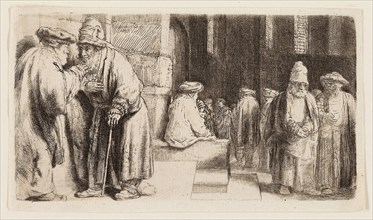 Jews in the Synagogue, 1648, Rembrandt van Rijn, Dutch, 1606-1669, Holland, Etching and drypoint on