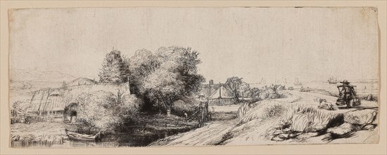 View of the Diemerdijk with a Milkman and Cottages, c. 1650, Rembrandt van Rijn, Dutch, 1606-1669,