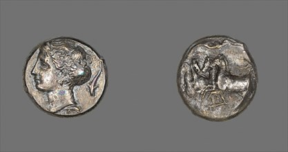 Tetradrachm (Coin) Depicting the Nymph Arethusa, 413–399 BC, Greek, minted in Syracuse, Sicily,