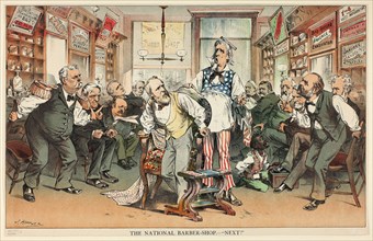 The National Barber Shop, Next, n.d., Joseph Keppler, American, 1838-1894, United States, Color