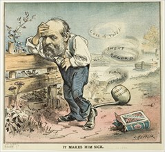 It Makes Him Sick, from Puck, published August 18, 1880, Joseph Keppler, American, 1638-1894,