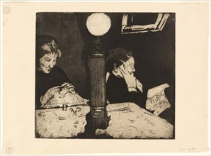Under the Lamp, c. 1882, Mary Cassatt, American, 1844-1926, United States, Soft ground etching and