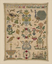 Sampler (copy), 19th century (copy), Germany, Linen, plain weave, embroidered with silk