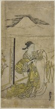 Woman Holding Kimono with Mt. Fuji above, c. 1740s, Nishimura Shigenaga, Japanese, 1697 (?)-1756,