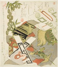 Still-Life with Monkey Mask, 1824, Totoya Hokkei, Japanese, 1780–1850, Japan, Color woodblock print