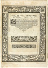 Decorative Border (recto) and Portrait of Emporer Anastasius (verso), plate nine from Woodcuts from