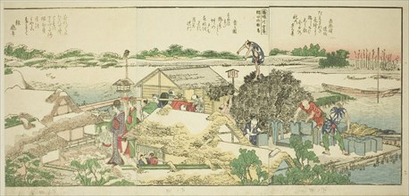 Pages from the illustrated book Panoramic Views along the Banks of the Sumida River (Ehon