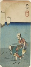 Low Tide at Shinagawa (Shinagawa shiohi), section of a sheet from the series Cutouts of Famous