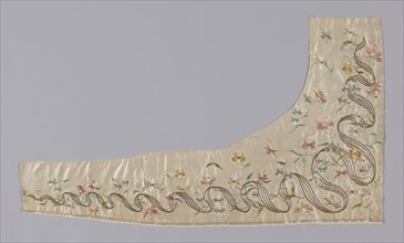 Two Fragments, 19th century, United States, Silk, satin weave, embroidered in silk floss, silver