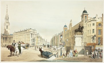 Entry to The Strand from Charing Cross, plate twenty from Original Views of London as It Is, 1842,