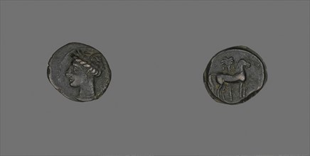 Coin Depicting a Horse and Palm Tree, 3rd century BC, Carthaginian, Greece, Bronze, Diam. 1.7 cm, 2