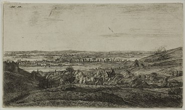 A Town in a Valley, n.d., Anthoni Waterlo, Dutch, 1609-1690, Holland, Etching in black on ivory