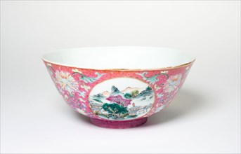 Bowl with Landscapes, Medallions, and Stylized Flowers, Qing dynasty (1644–1911), Qianlong reign