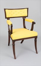 Armchair, c. 1810, England, Carved mahogany, modern upholstery, 86.7 × 55.3 × 47 cm (34 1/8 × 21