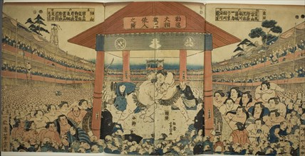 Procession of Wrestlers for a Fundraising Match (Kanjin ozumo dohyo-iri no zu), early 1850s,
