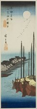 Misty Moont over the Shore at Tsukuda Island (Tsukudajima kaihen oborozuki), from the series Famous