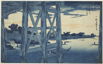 Twilight Moon at the Ryogoku Bridge (Ryogoku no yoizuki), from the series Famous Views of the