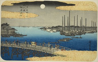 Fishing Boats near Eitai Bridge in Tsukuda Bay (Eitaibashi Tsukuda oki isaribune), from the series
