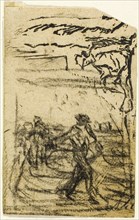 Sketches, Fragment: Peasant Seated at the Foot of a Tree, after 1863, Jean François Millet, French,