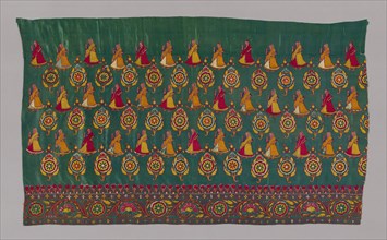 Fragment (Skirt or Sari), 18th century, India, Rajasthan, India, Satin, embroidered, 79.1 x 134.3