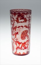Goblet, c. 1850/80, Bohemia, Czech Republic, Bohemia, Glass, blown, cut, stained red and engraved,
