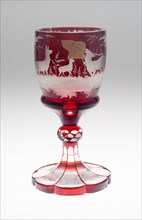 Large Wine Glass, c. 1850/70, Bohemia, Czech Republic, Bohemia, Glass, blown, cut, stained red and