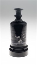 Bottle, c. 1825/40, Bohemia, Czech Republic, Bohemia, Glass, black, blown, cut and enamelled with