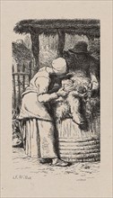 Woman Shearing Sheep, 1853, after drawing made in 1852, Jacques Adrien Lavieille (French,