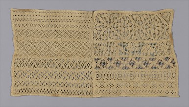 Sampler, 19th century, Spain, Linen, plain weave, cut and drawn work, embroidered with cotton yarns