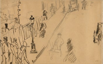 The rue Mosnier with Gas Lamp, 1878, Édouard Manet, French, 1832-1883, France, Brush with tusche,