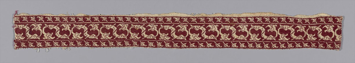 Border, 17th century, Spain, Linen, plain weave, embroidered with silk floss, in back and