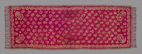 Cover, 19th century, Turkey, Turkey, Cover, flate gold embroidery on red silk, 162 x 55 cm (63 3/4