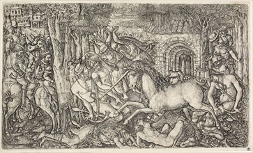 A King Pursued by the Unicorn, 1540/50, Jean Duvet, French, 1485-1570, France, Engraving on paper,