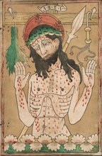 Man of Sorrows, 1465/70, German, 15th century, Germany, Woodcut hand-colored with brush and